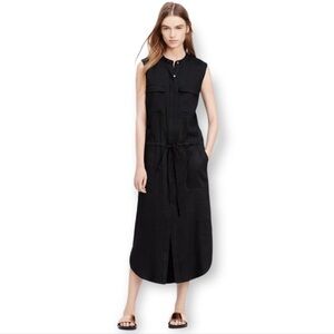 Vince Sleeveless Cargo Midi Dress Linen Blend Hidden Button Front Size S